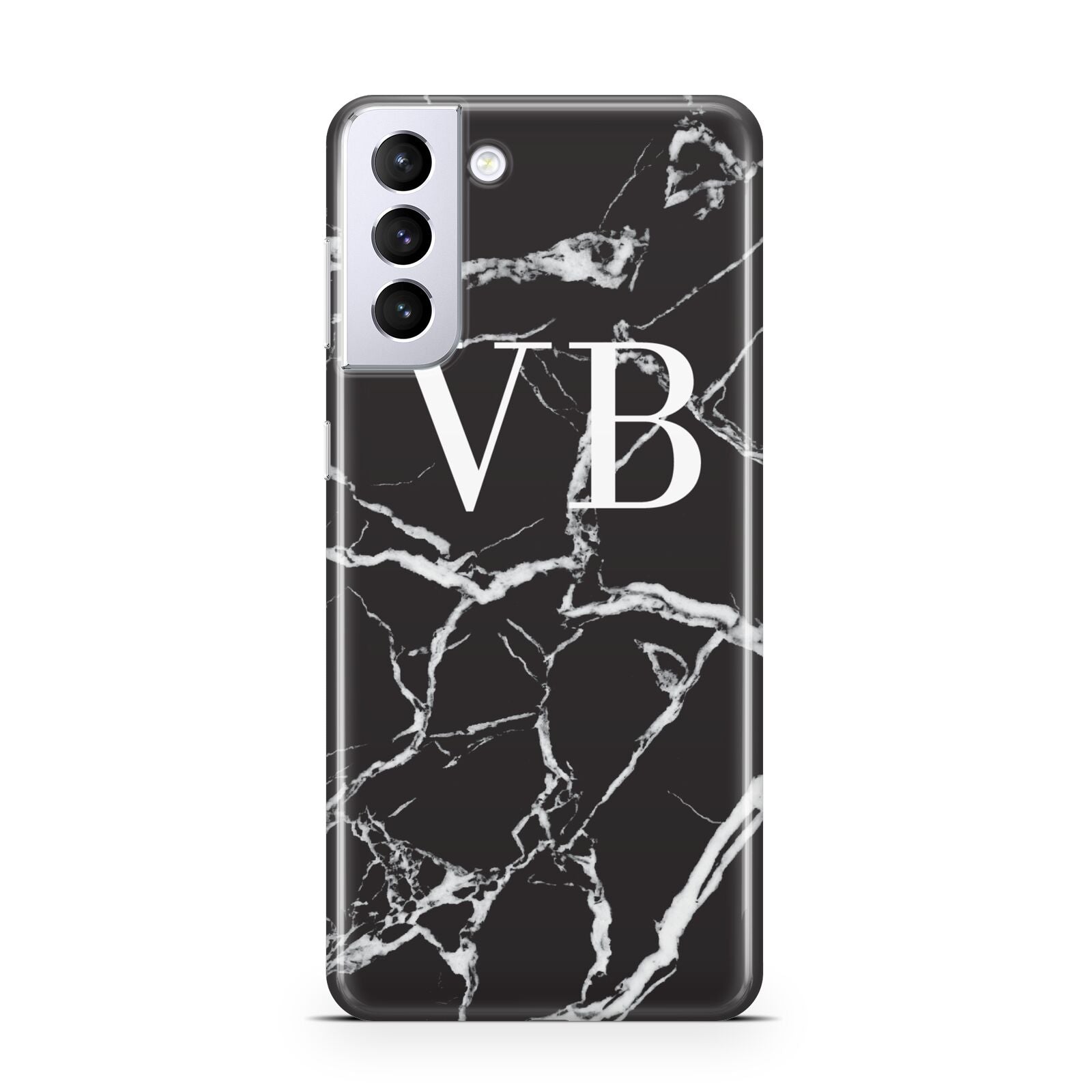 Personalised Black Marble Effect Monogram Samsung S21 Plus Case