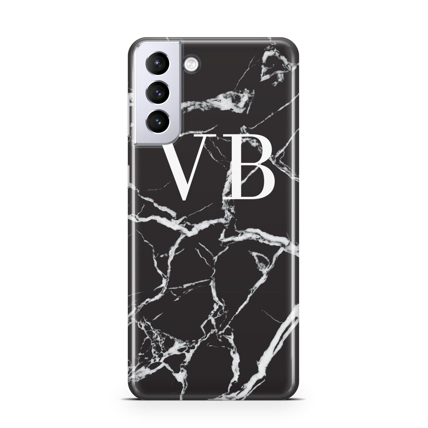 Personalised Black Marble Effect Monogram Samsung S21 Plus Phone Case