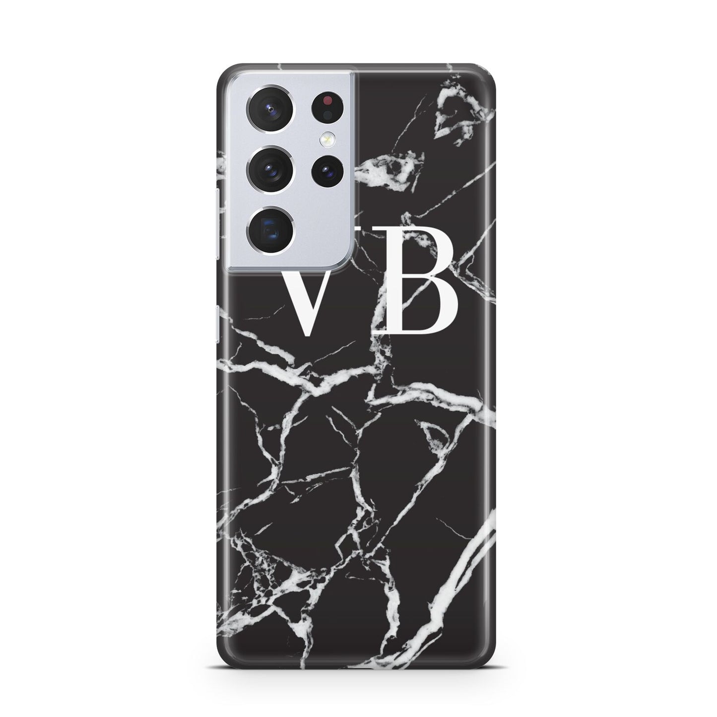 Personalised Black Marble Effect Monogram Samsung S21 Ultra Case