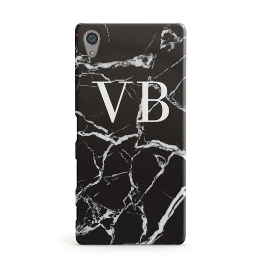 Personalised Black Marble Effect Monogram Sony Xperia Case