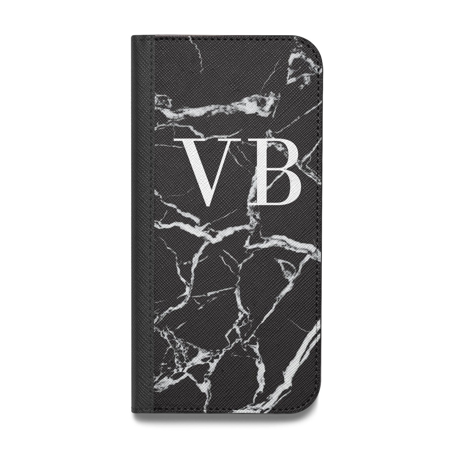 Personalised Black Marble Effect Monogram Vegan Leather Flip Samsung Case