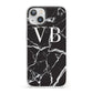Personalised Black Marble Effect Monogram iPhone 13 Clear Bumper Case