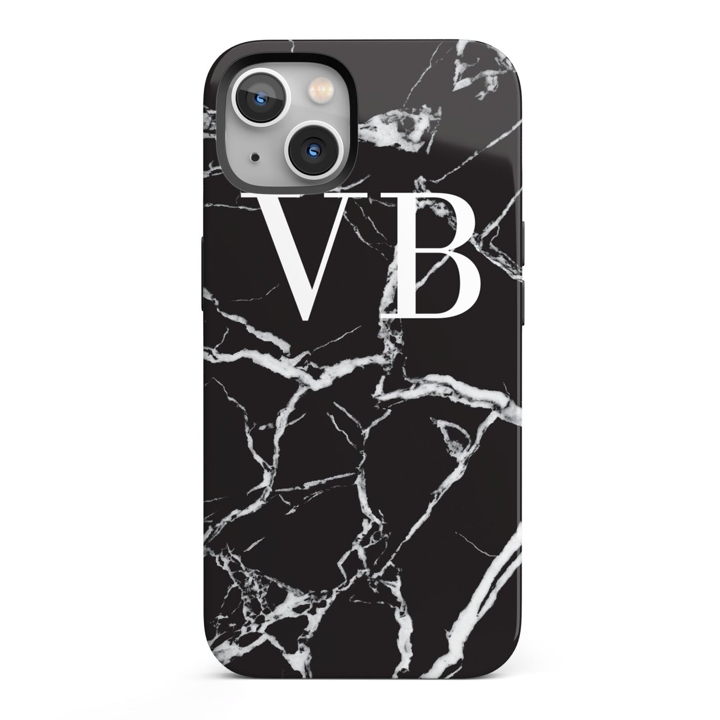 Personalised Black Marble Effect Monogram iPhone 13 Full Wrap 3D Tough Case