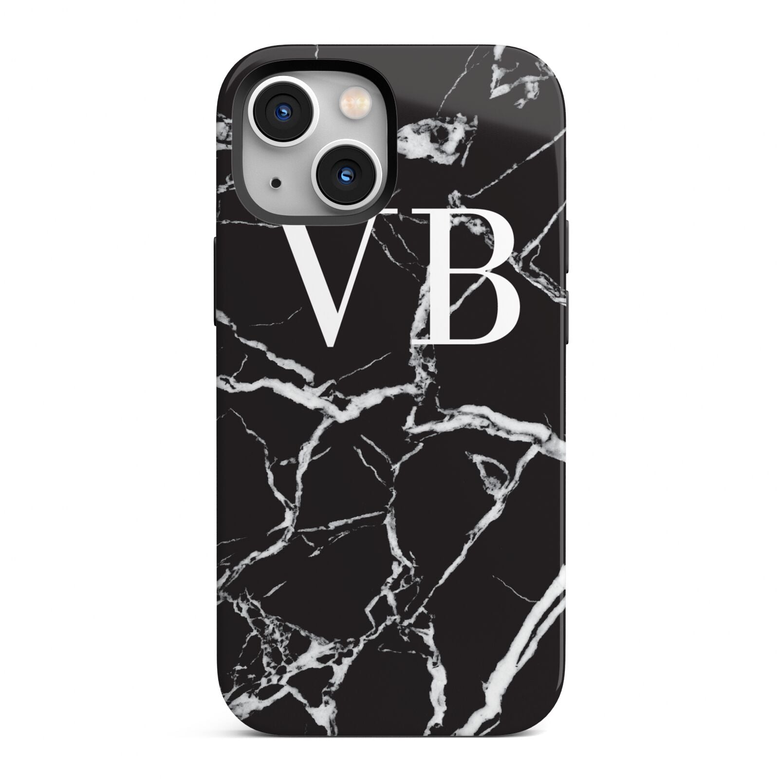 Personalised Black Marble Effect Monogram iPhone 13 Mini Full Wrap 3D Tough Case