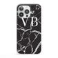 Personalised Black Marble Effect Monogram iPhone 13 Pro Clear Bumper Case