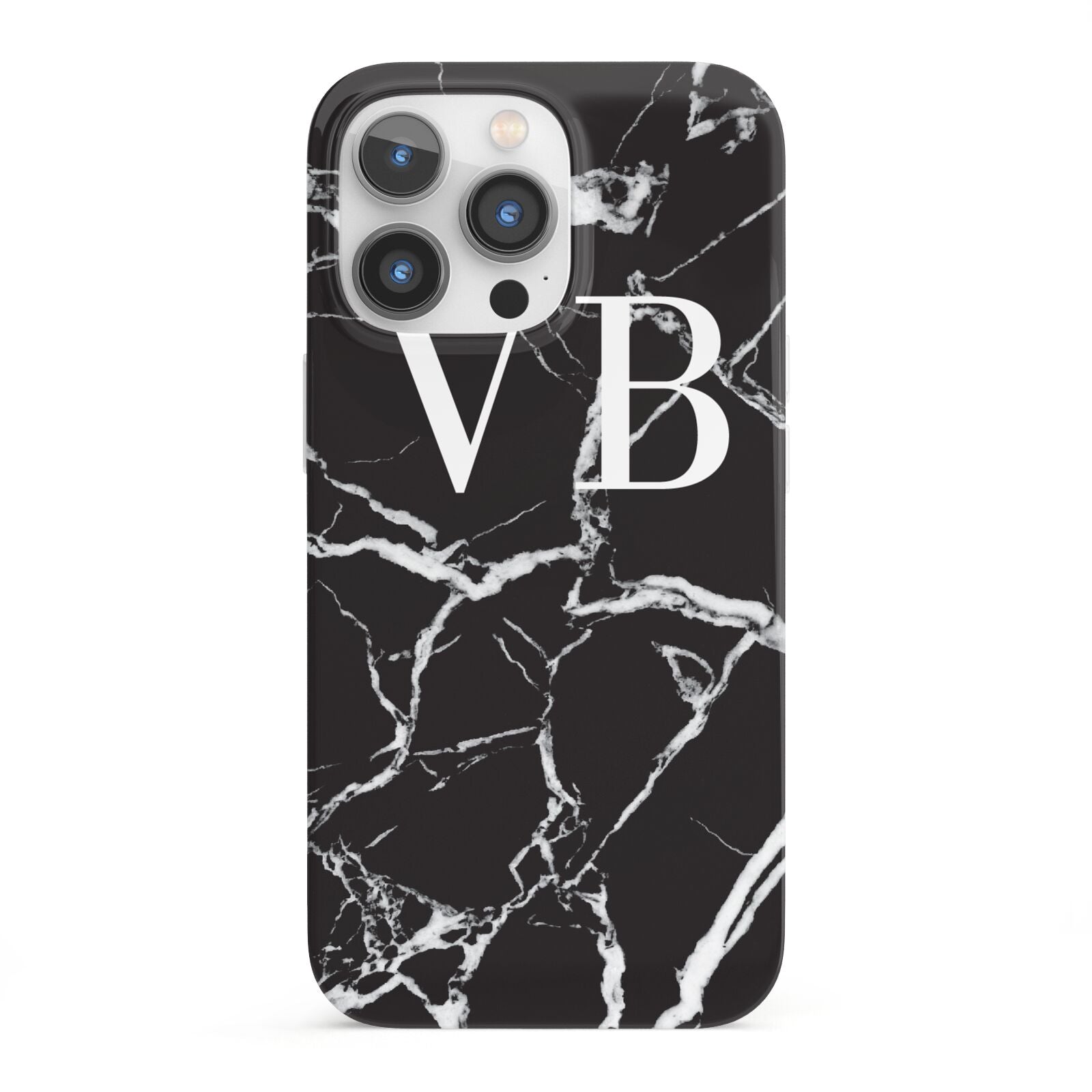 Personalised Black Marble Effect Monogram iPhone 13 Pro Full Wrap 3D Snap Case