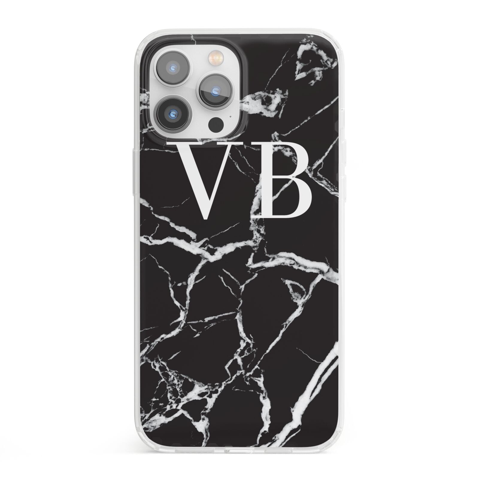 Personalised Black Marble Effect Monogram iPhone 13 Pro Max Clear Bumper Case