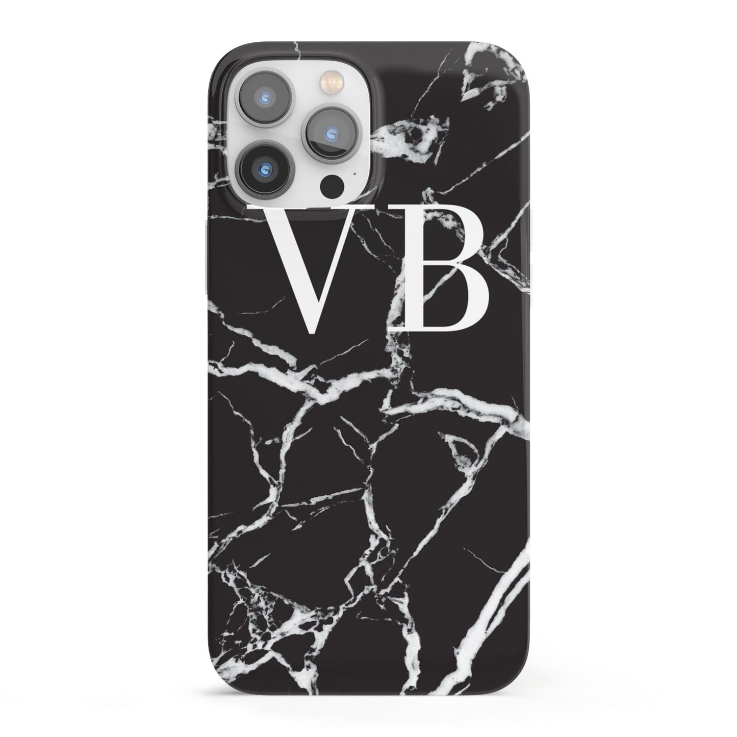 Personalised Black Marble Effect Monogram iPhone 13 Pro Max Full Wrap 3D Snap Case