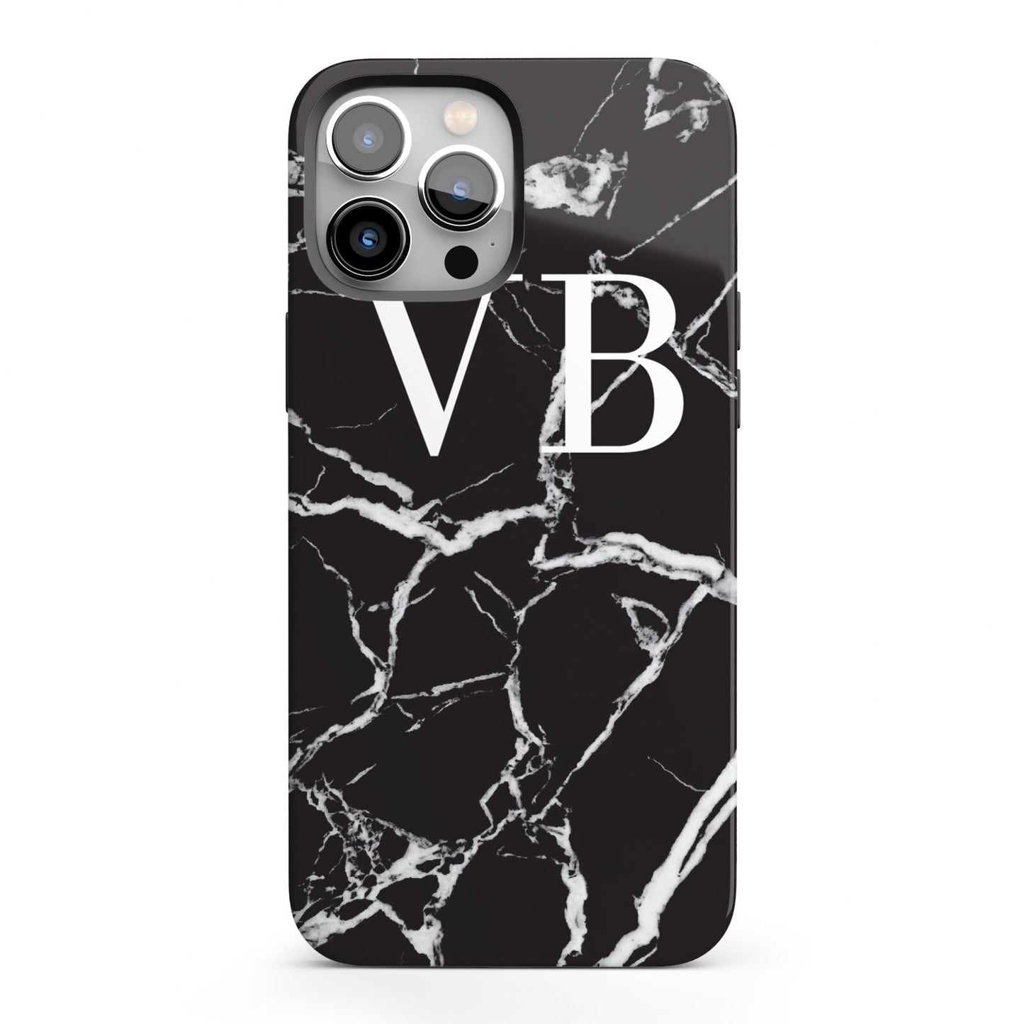 Personalised Black Marble Effect Monogram iPhone 13 Pro Max Full Wrap 3D Tough Case