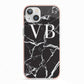Personalised Black Marble Effect Monogram iPhone 13 TPU Impact Case with Pink Edges