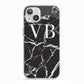 Personalised Black Marble Effect Monogram iPhone 13 TPU Impact Case with White Edges