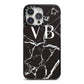 Personalised Black Marble Effect Monogram iPhone 14 Pro Max Black Impact Case on Silver phone