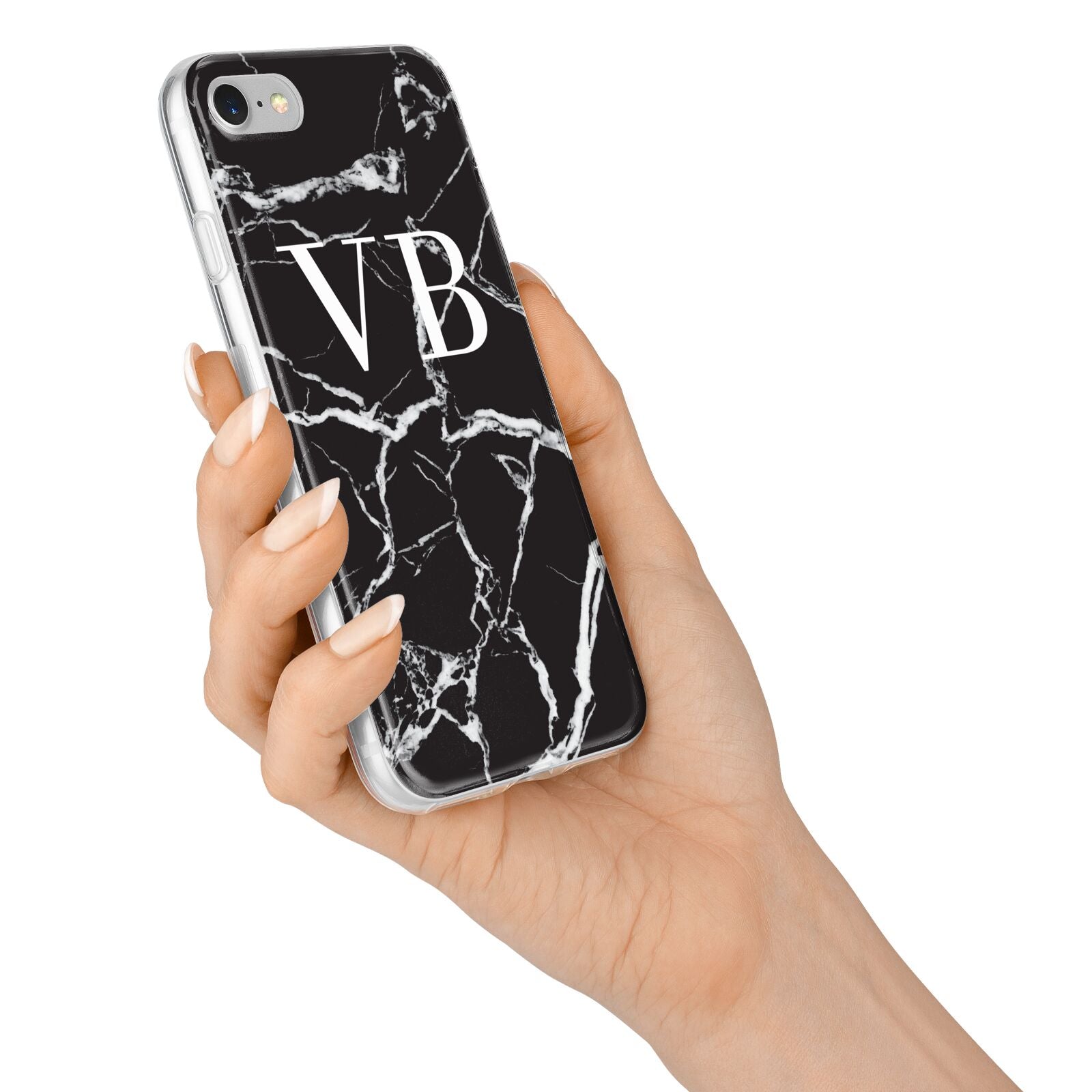 Personalised Black Marble Effect Monogram iPhone 7 Bumper Case on Silver iPhone Alternative Image