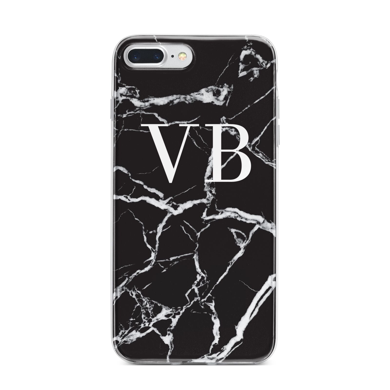 Personalised Black Marble Effect Monogram iPhone 7 Plus Bumper Case on Silver iPhone