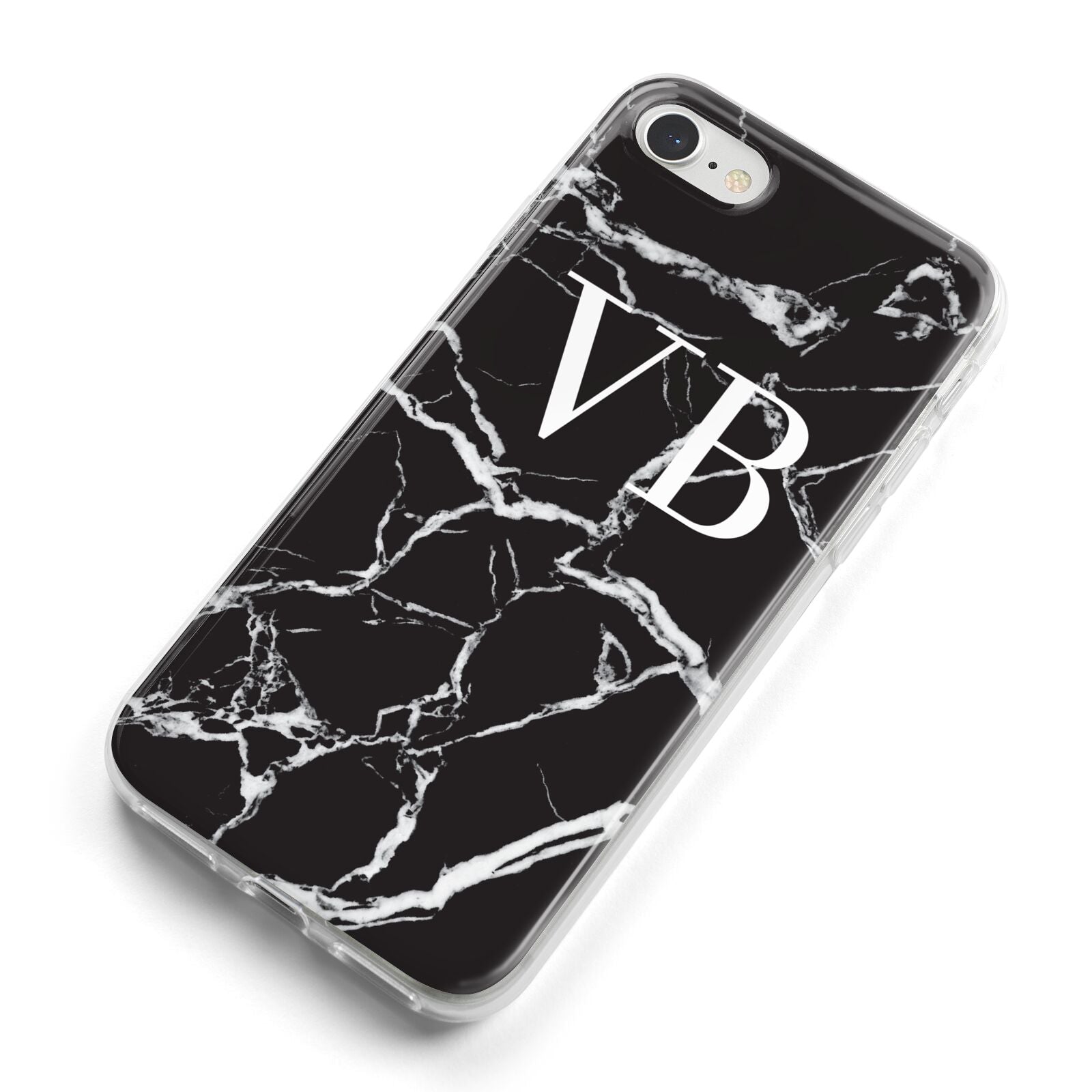 Personalised Black Marble Effect Monogram iPhone 8 Bumper Case on Silver iPhone Alternative Image