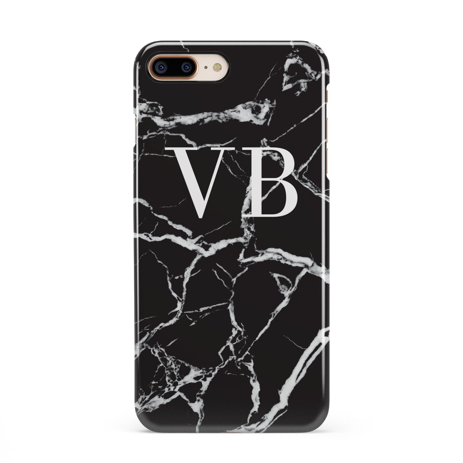Personalised Black Marble Effect Monogram iPhone 8 Plus 3D Snap Case on Gold Phone