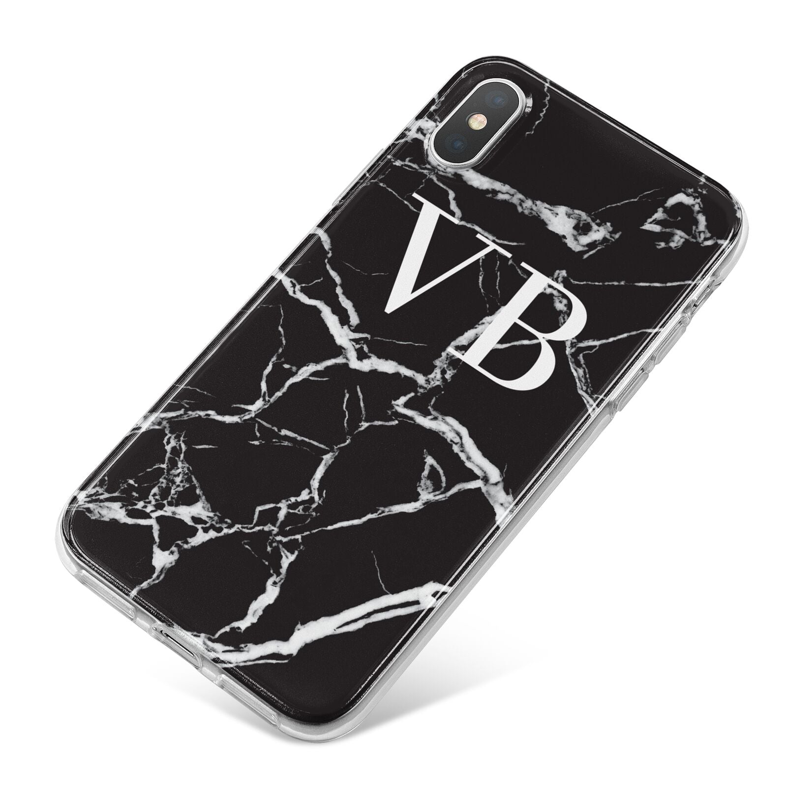 Personalised Black Marble Effect Monogram iPhone X Bumper Case on Silver iPhone