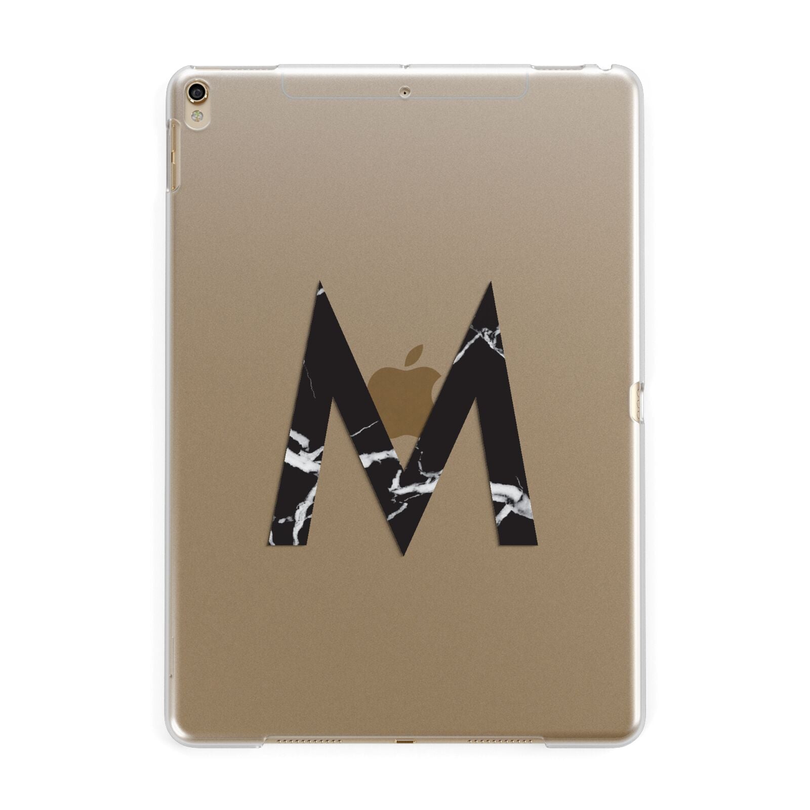 Personalised Black Marble Initial Clear Custom Apple iPad Gold Case