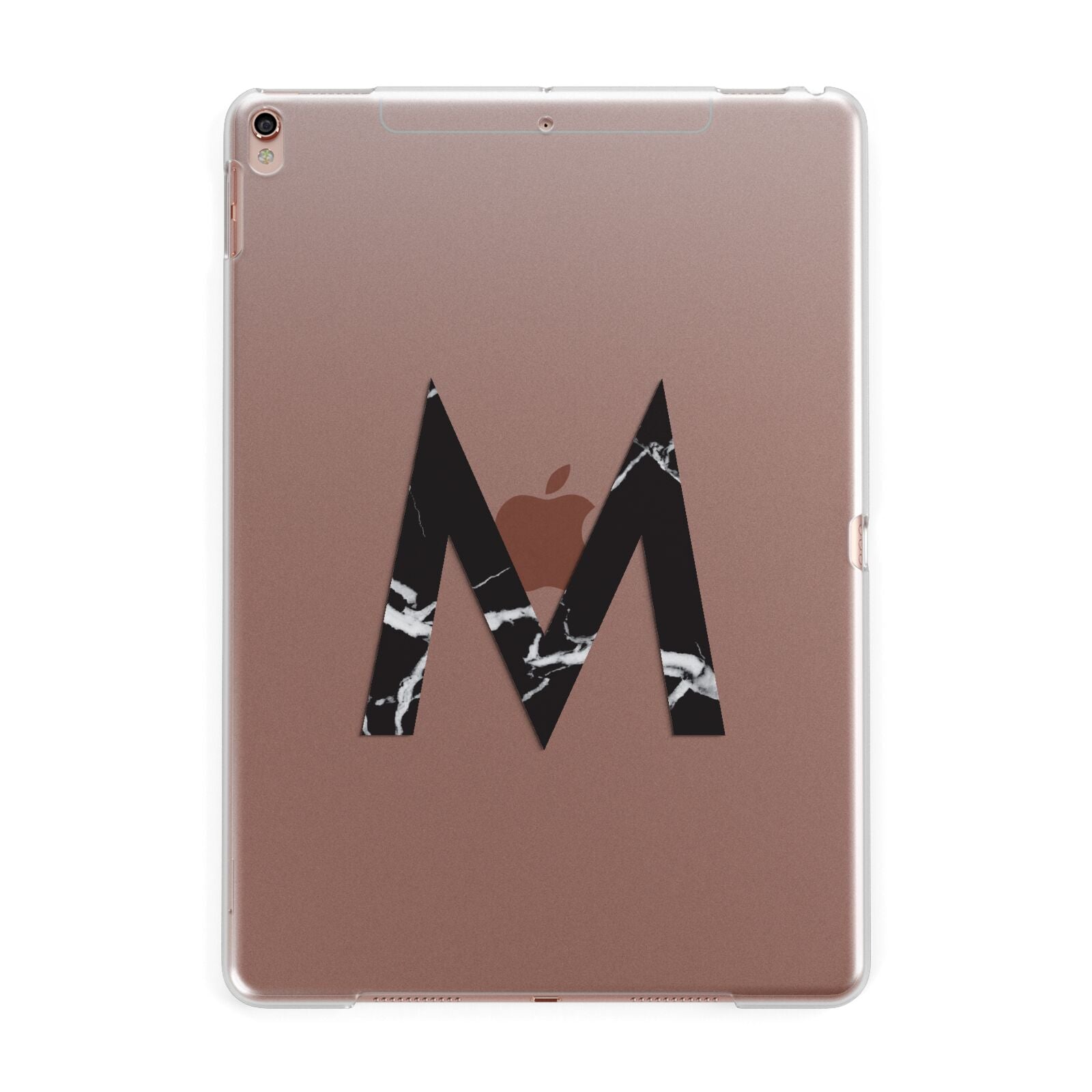 Personalised Black Marble Initial Clear Custom Apple iPad Rose Gold Case