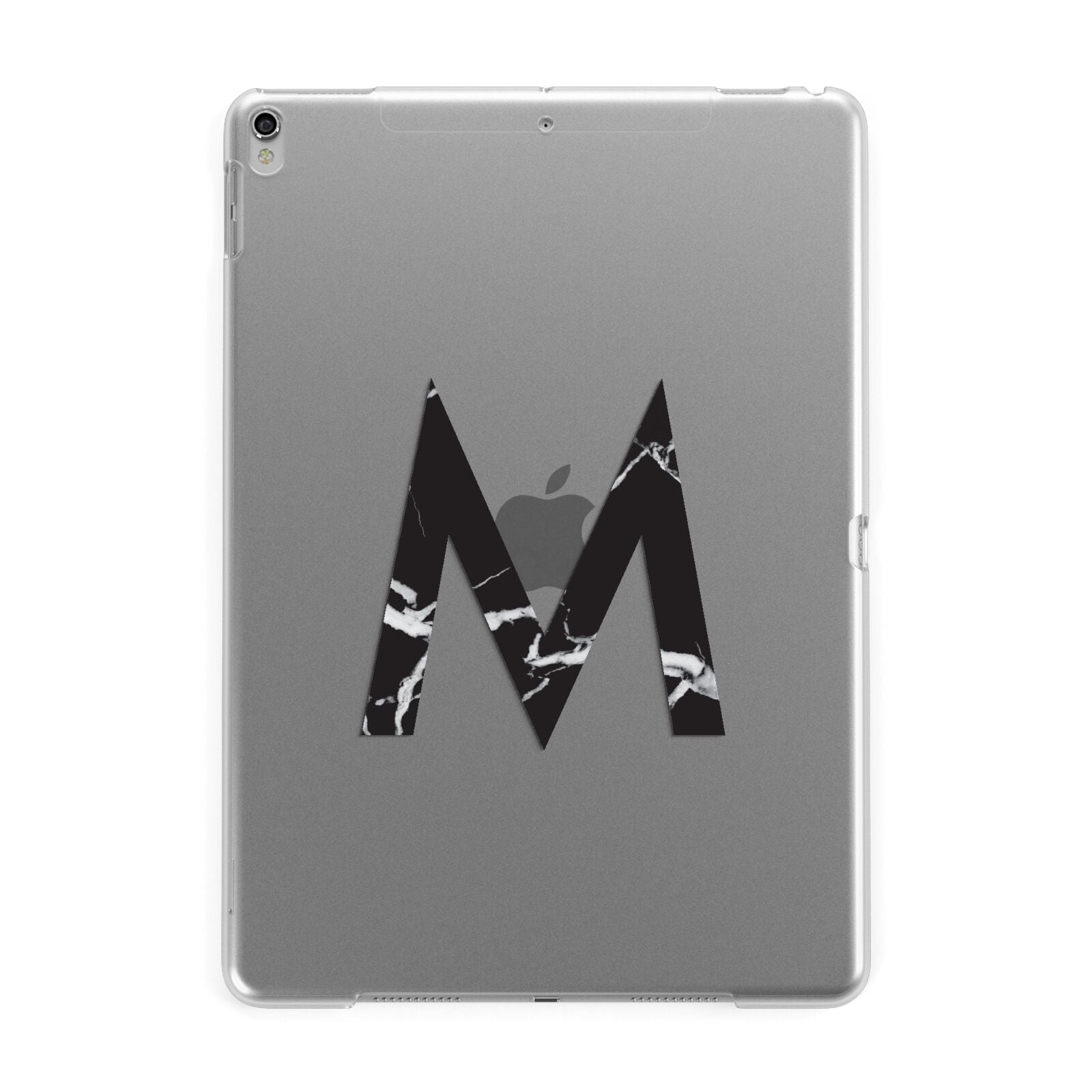 Personalised Black Marble Initial Clear Custom Apple iPad Silver Case