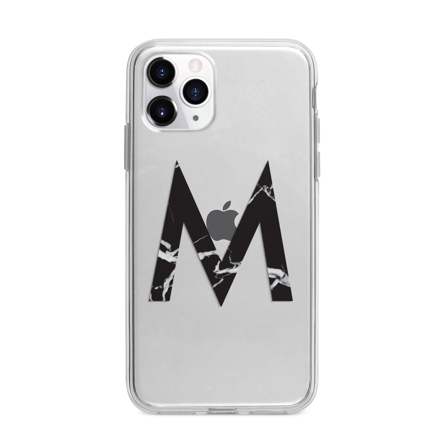 Personalised Black Marble Initial Clear Custom Apple iPhone 11 Pro Max in Silver with Bumper Case