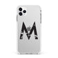 Personalised Black Marble Initial Clear Custom Apple iPhone 11 Pro Max in Silver with White Impact Case