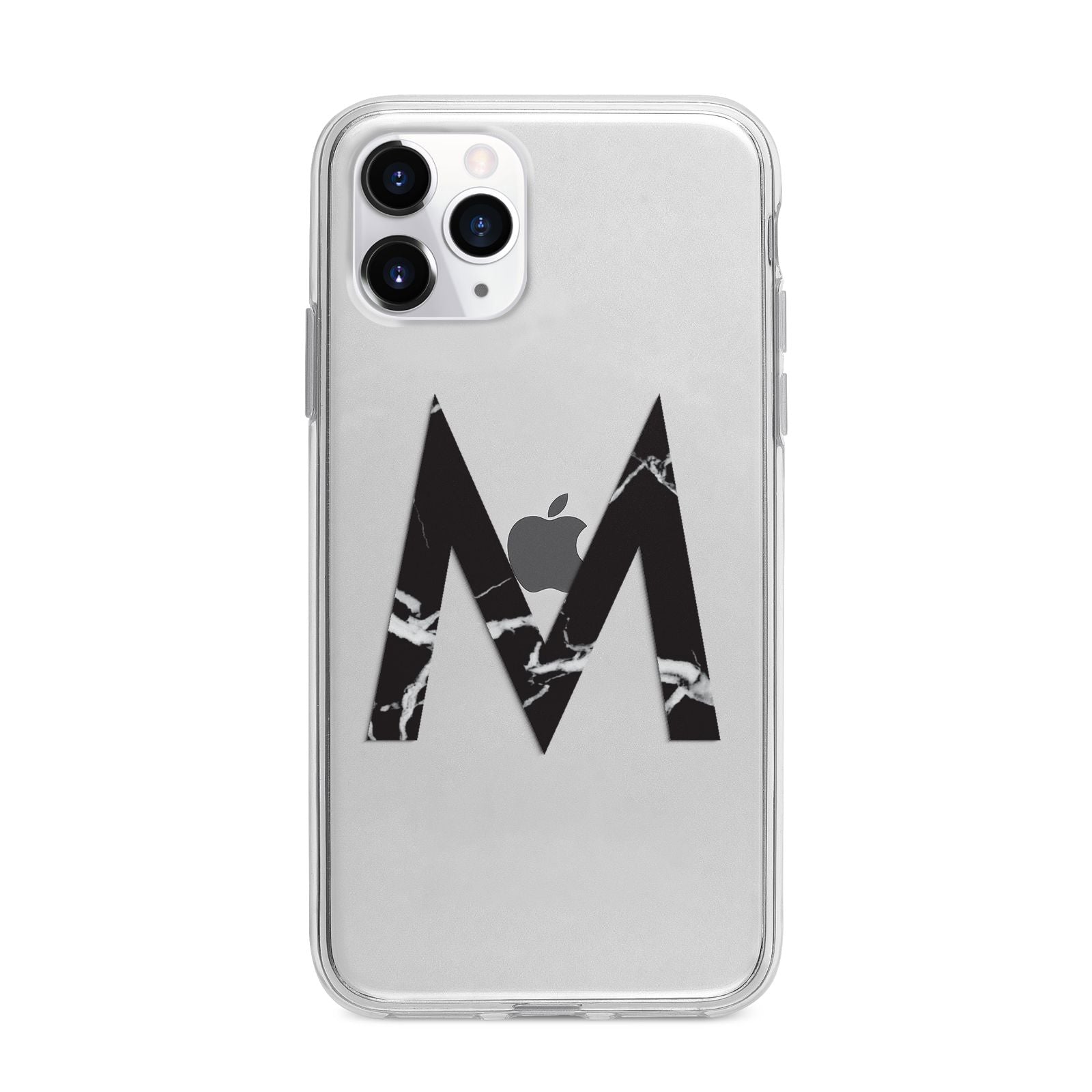 Personalised Black Marble Initial Clear Custom Apple iPhone 11 Pro in Silver with Bumper Case