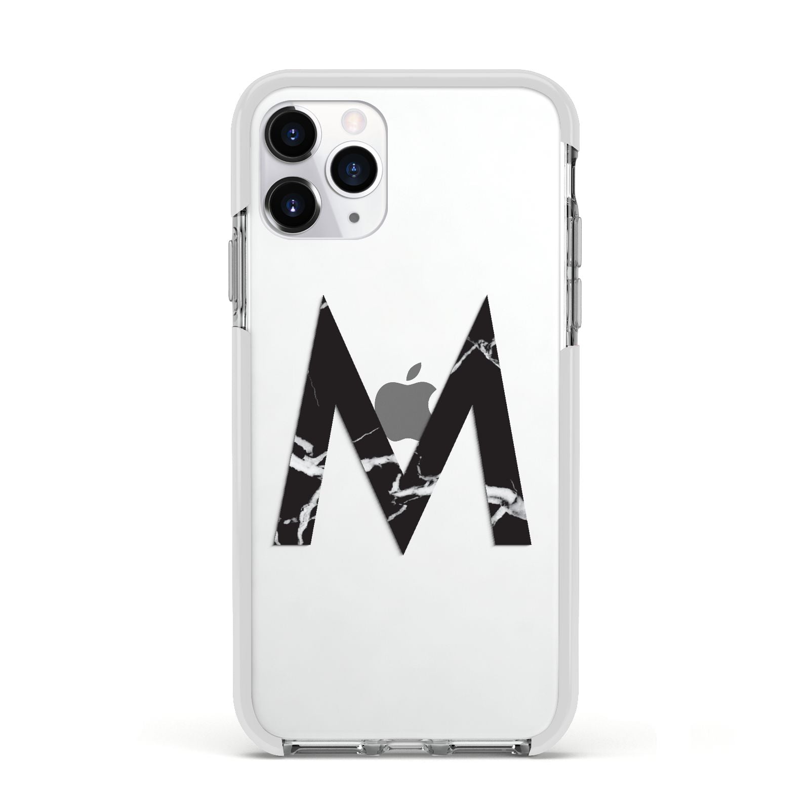 Personalised Black Marble Initial Clear Custom Apple iPhone 11 Pro in Silver with White Impact Case