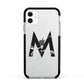 Personalised Black Marble Initial Clear Custom Apple iPhone 11 in White with Black Impact Case