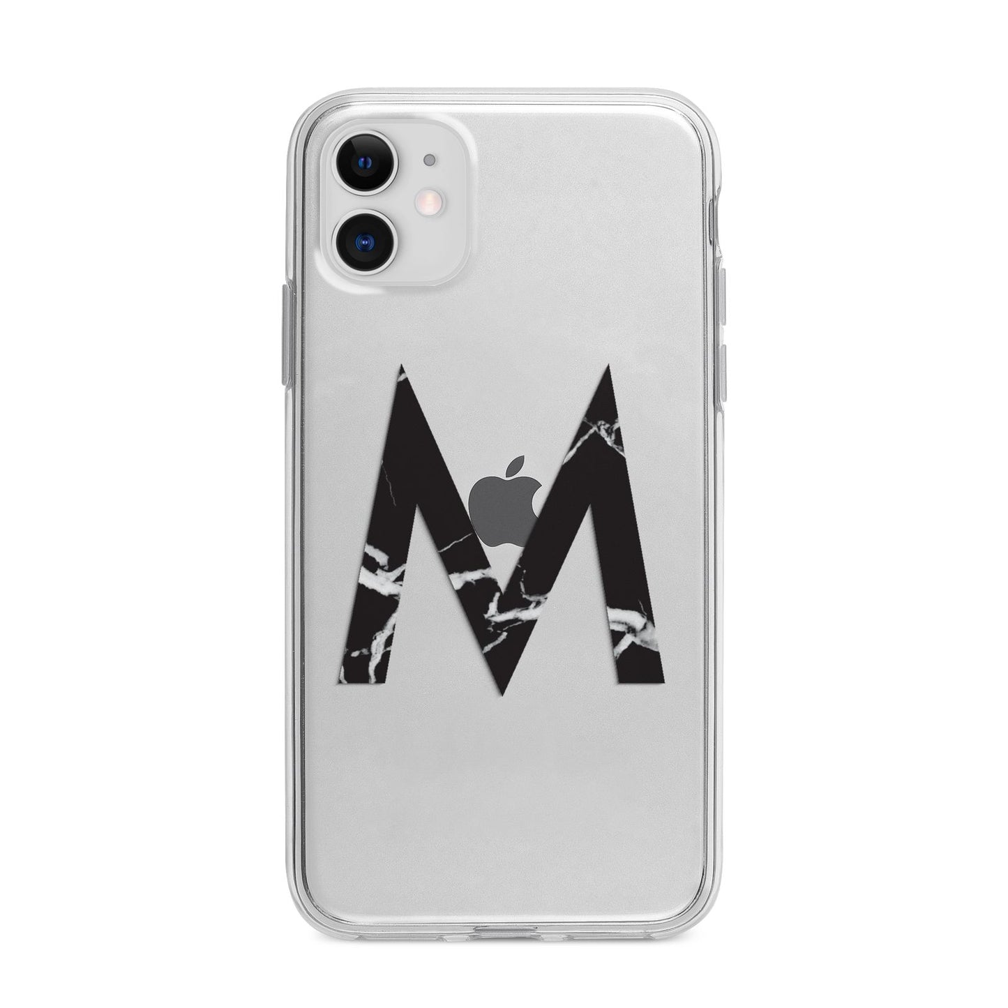 Personalised Black Marble Initial Clear Custom Apple iPhone 11 in White with Bumper Case