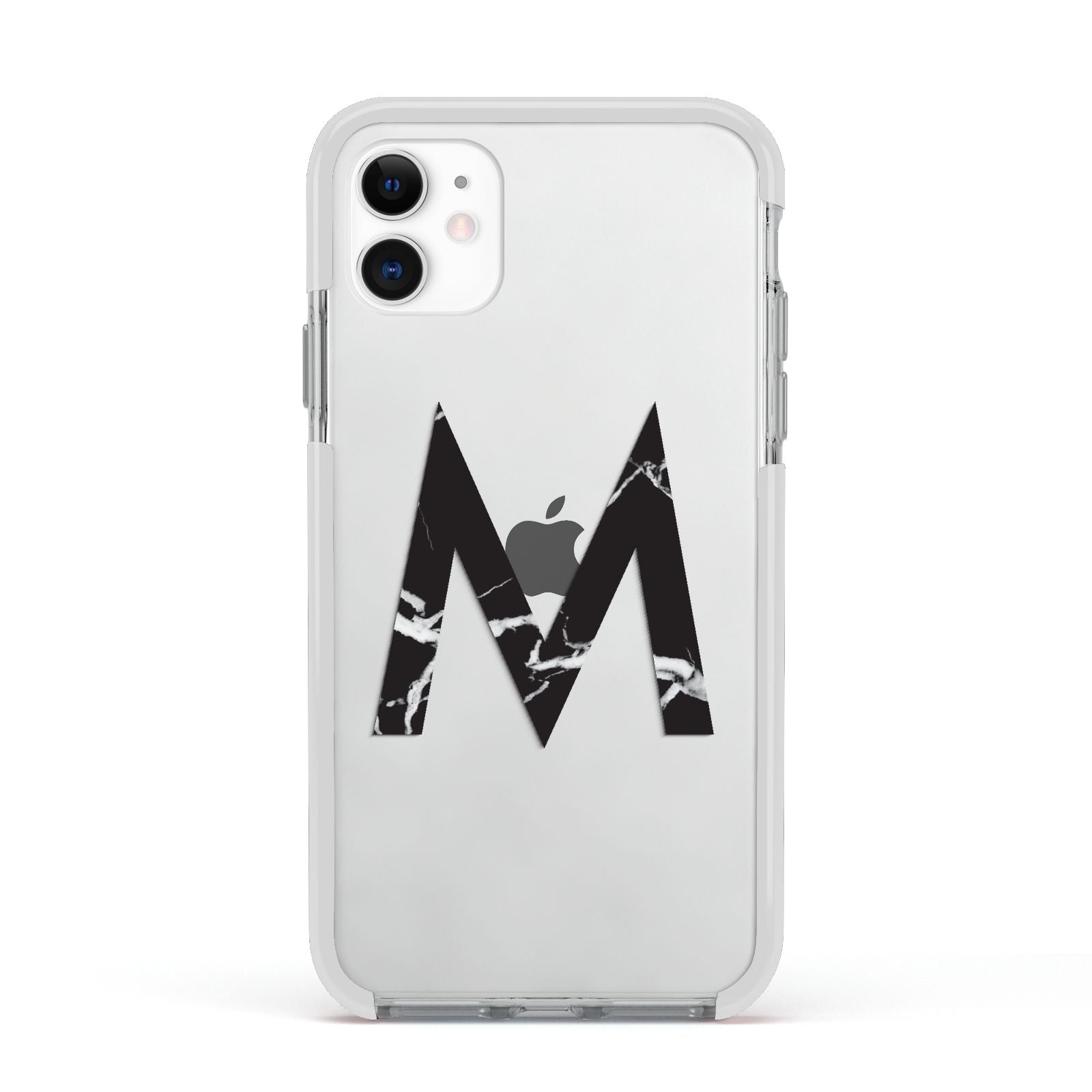Personalised Black Marble Initial Clear Custom Apple iPhone 11 in White with White Impact Case