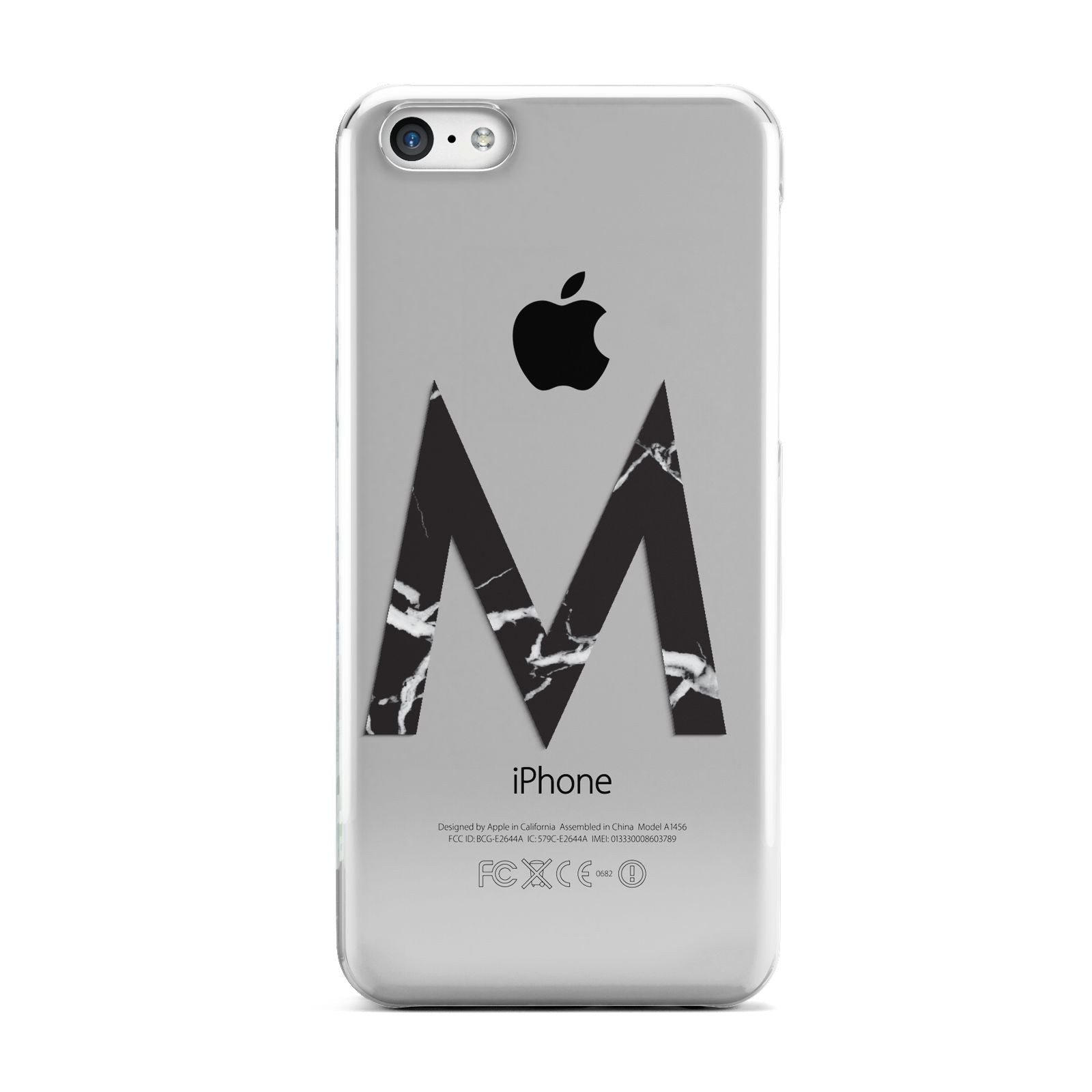 Personalised Black Marble Initial Clear Custom Apple iPhone 5c Case
