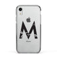 Personalised Black Marble Initial Clear Custom Apple iPhone XR Impact Case Black Edge on Silver Phone