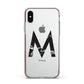 Personalised Black Marble Initial Clear Custom Apple iPhone Xs Impact Case Pink Edge on Silver Phone