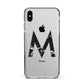 Personalised Black Marble Initial Clear Custom Apple iPhone Xs Max Impact Case Black Edge on Silver Phone