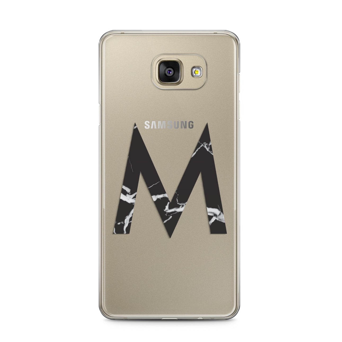 Personalised Black Marble Initial Clear Custom Samsung Galaxy A5 2016 Case on gold phone