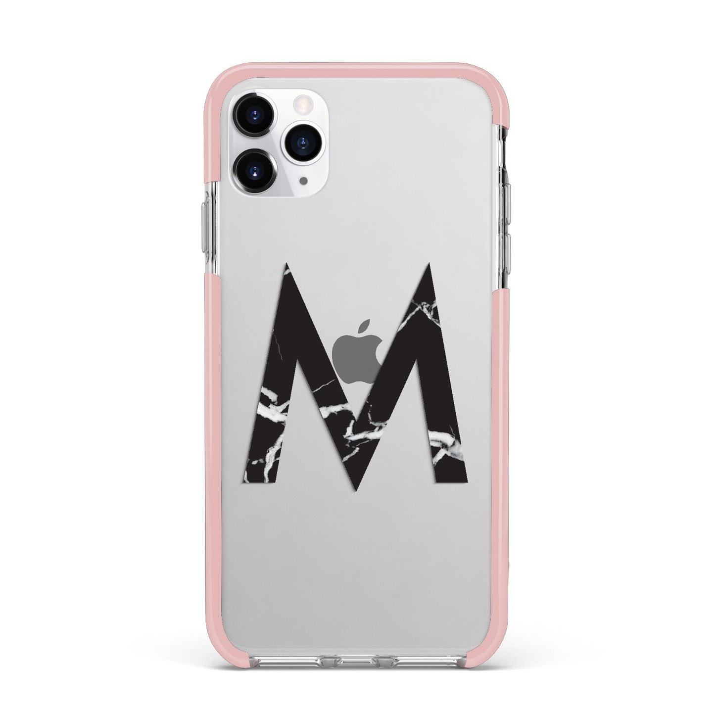 Personalised Black Marble Initial Clear Custom iPhone 11 Pro Max Impact Pink Edge Case