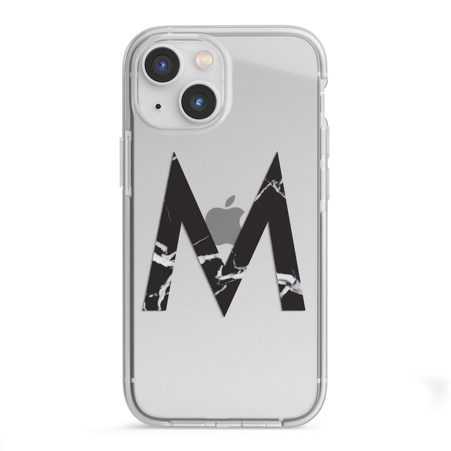 Personalised Black Marble Initial Clear Custom iPhone 13 Mini TPU Impact Case with White Edges