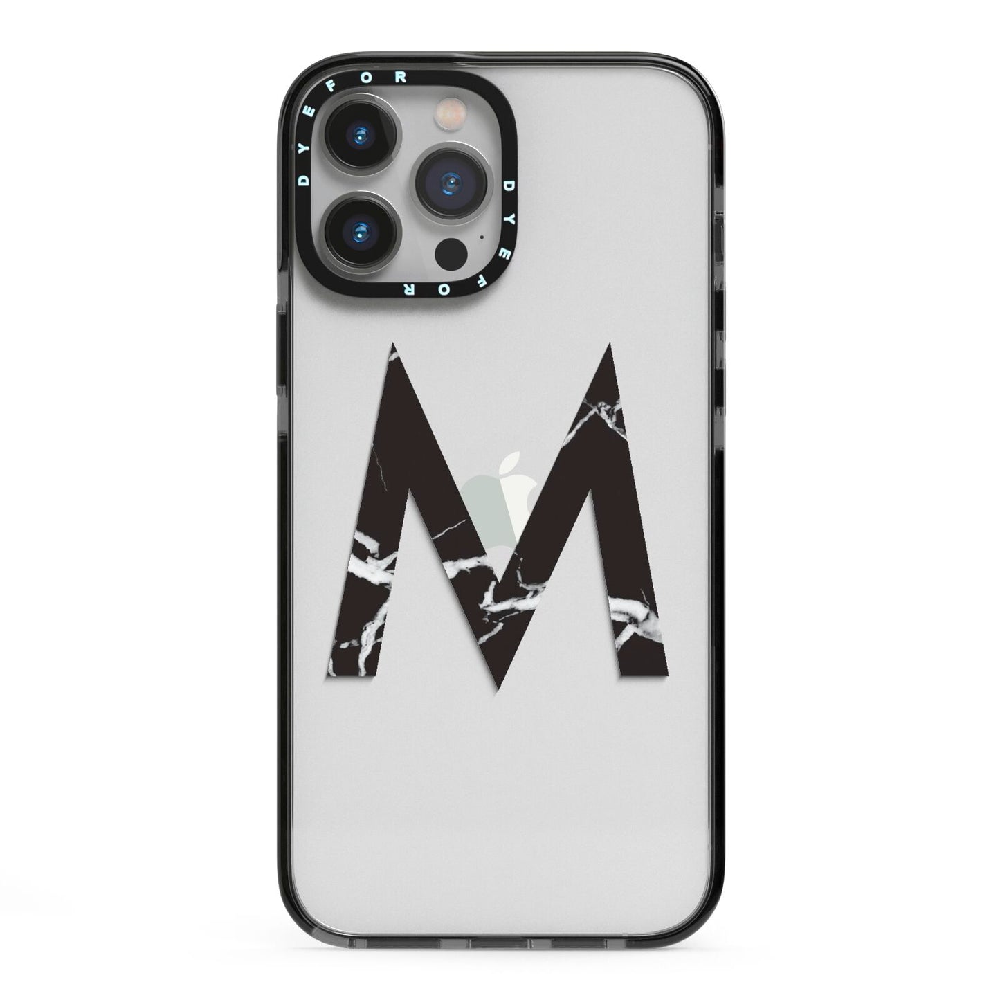 Personalised Black Marble Initial Clear Custom iPhone 13 Pro Max Black Impact Case on Silver phone