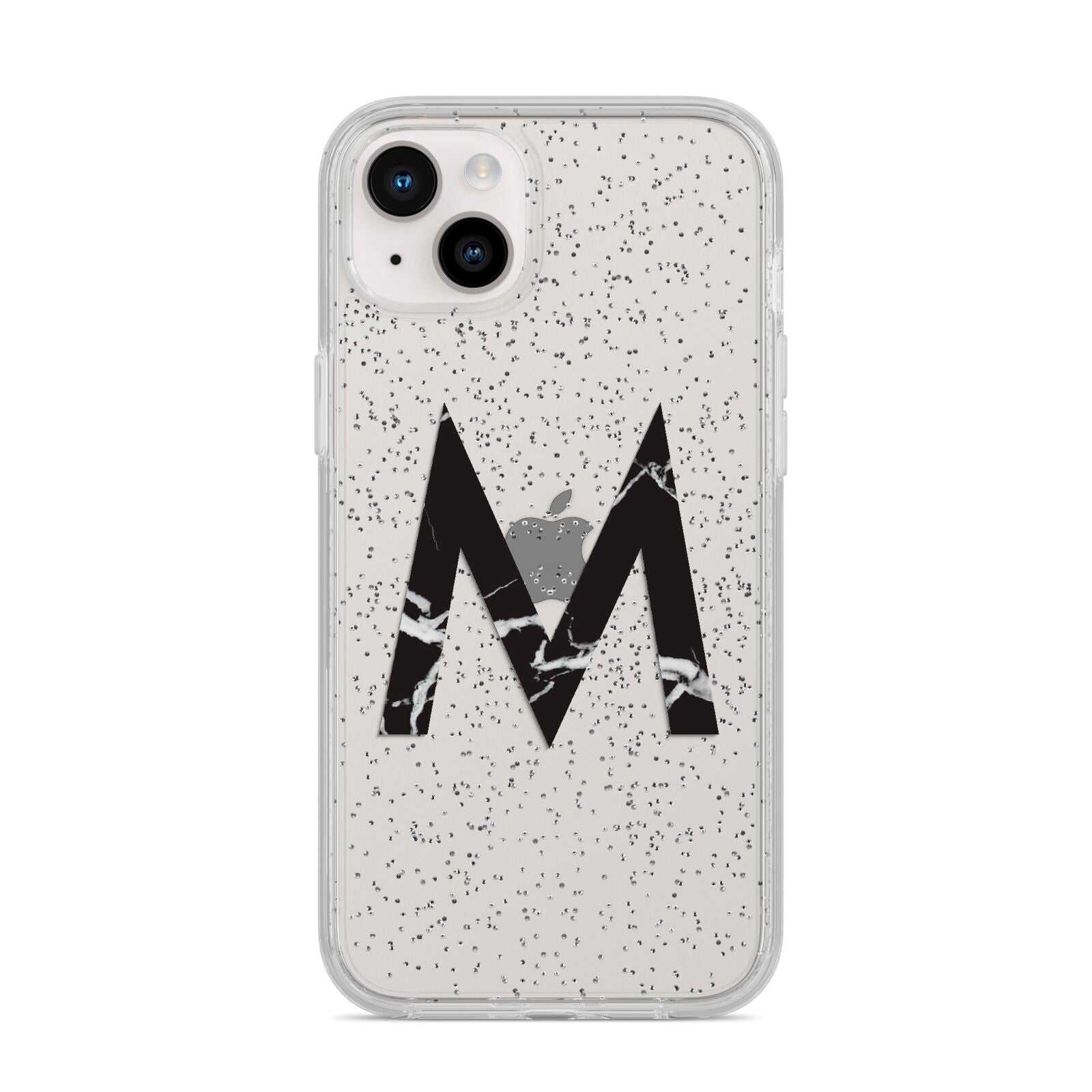 Personalised Black Marble Initial Clear Custom iPhone 14 Plus Glitter Tough Case Starlight