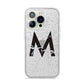 Personalised Black Marble Initial Clear Custom iPhone 14 Pro Glitter Tough Case Silver