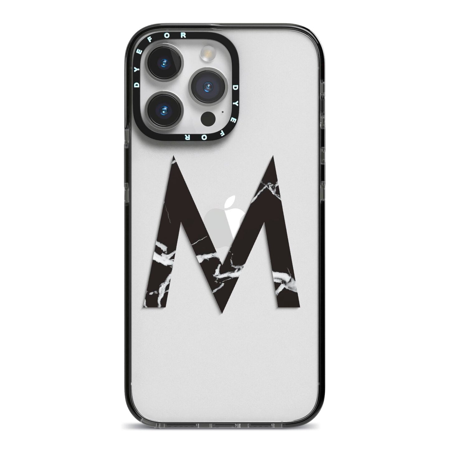 Personalised Black Marble Initial Clear Custom iPhone 14 Pro Max Black Impact Case on Silver phone