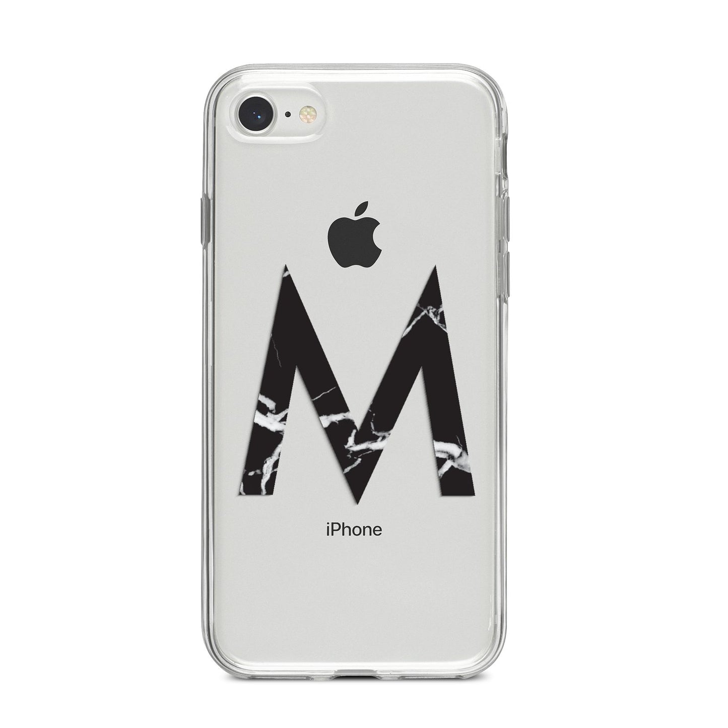 Personalised Black Marble Initial Clear Custom iPhone 8 Bumper Case on Silver iPhone