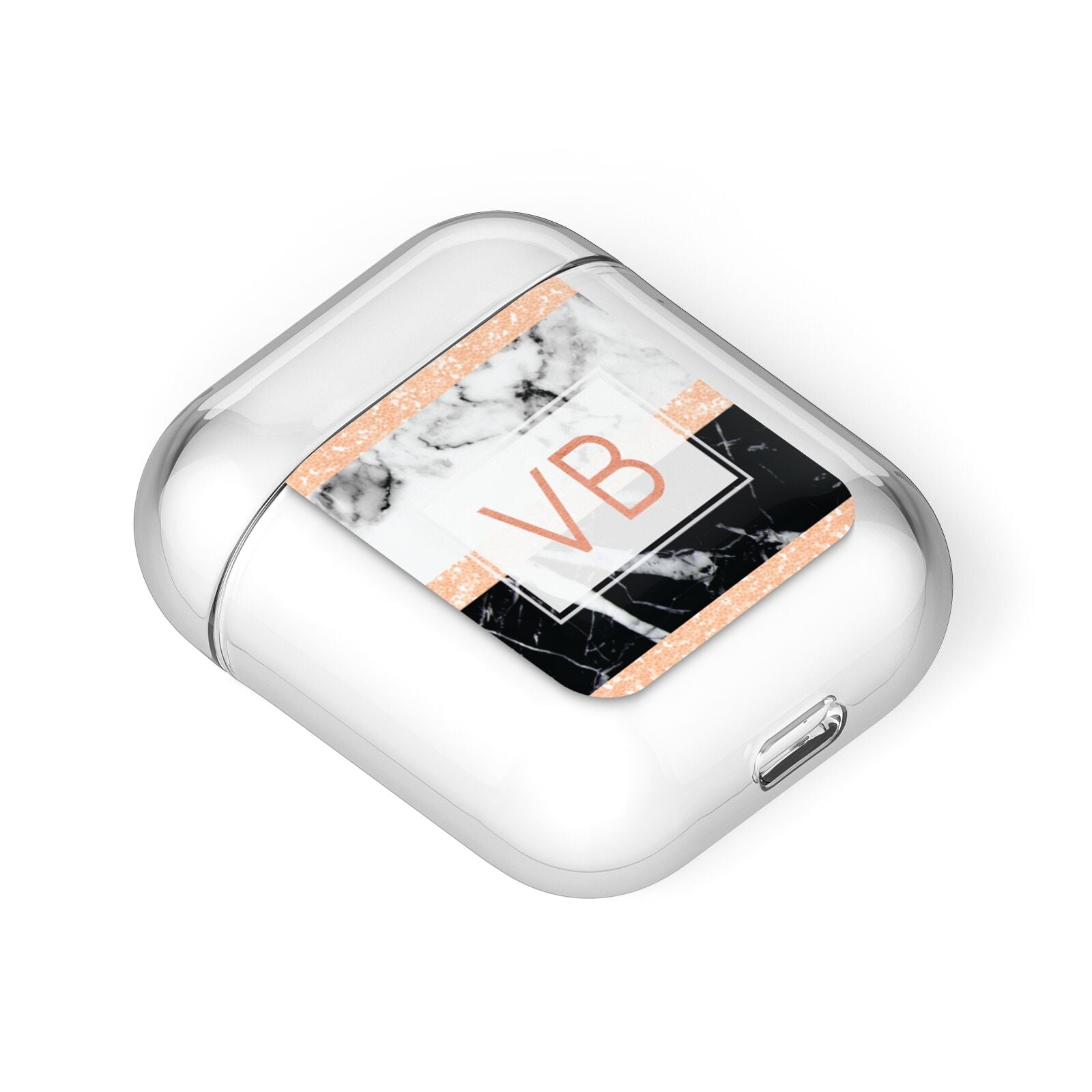 Personalised Black Marble Initials AirPods Case Laid Flat