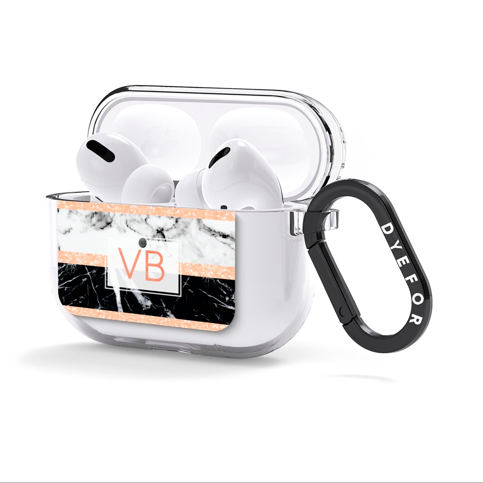 Personalised Black Marble Initials AirPods Clear Case 3rd Gen Side Image