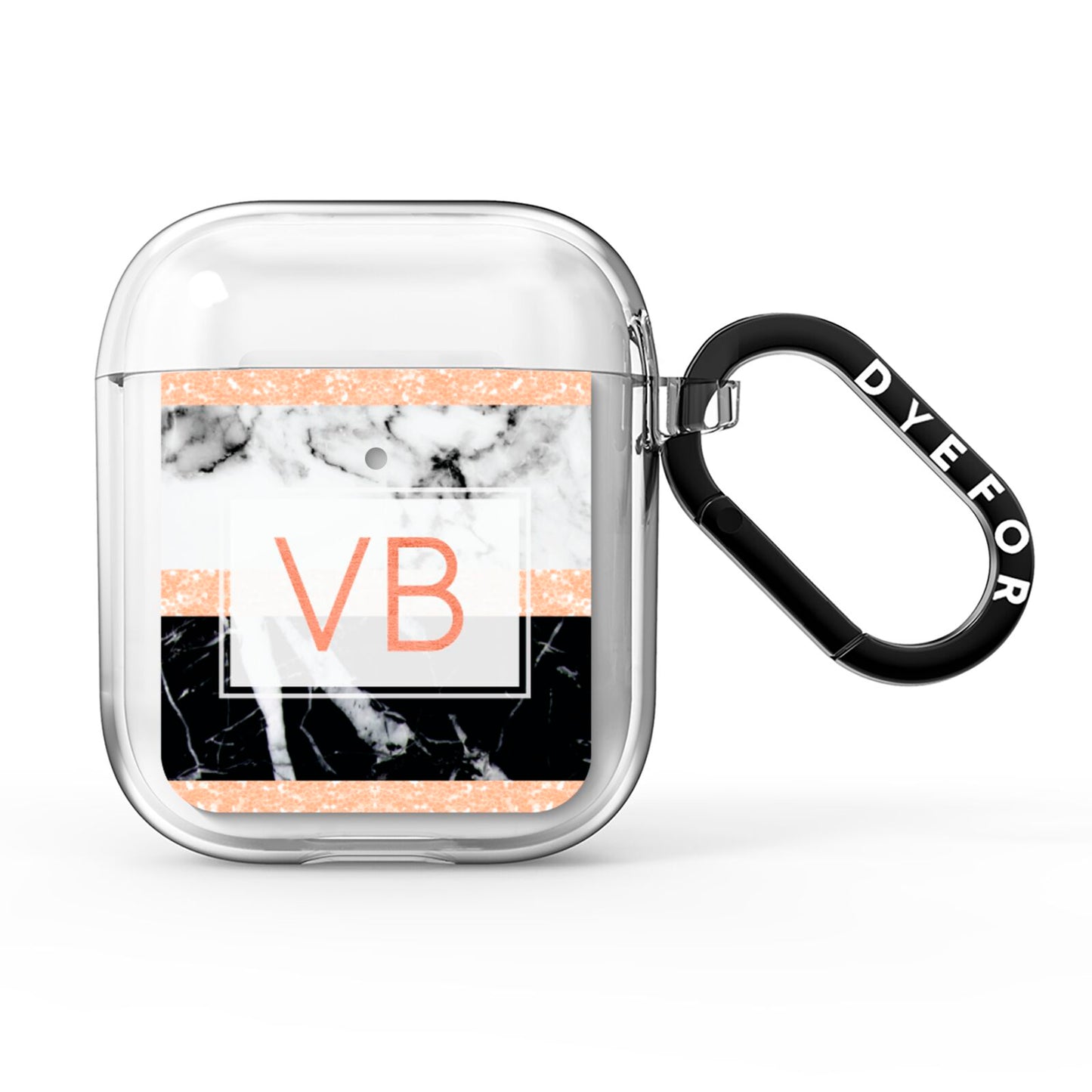 Personalised Black Marble Initials AirPods Clear Case
