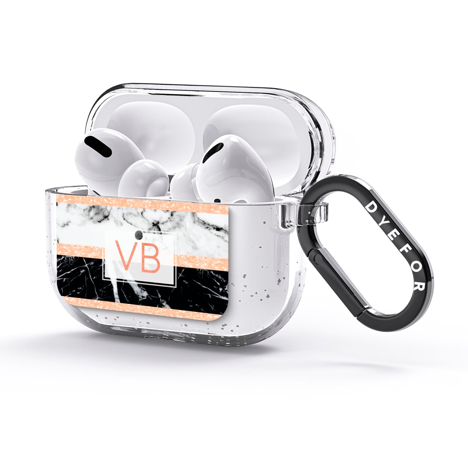 Personalised Black Marble Initials AirPods Glitter Case 3rd Gen Side Image
