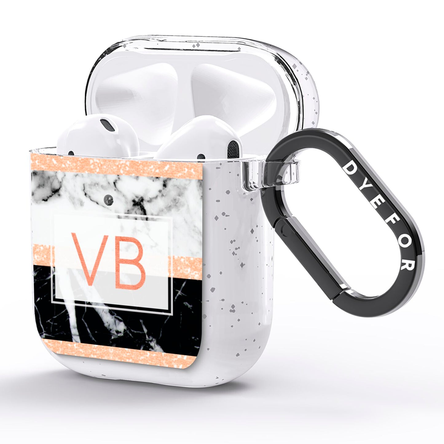 Personalised Black Marble Initials AirPods Glitter Case Side Image