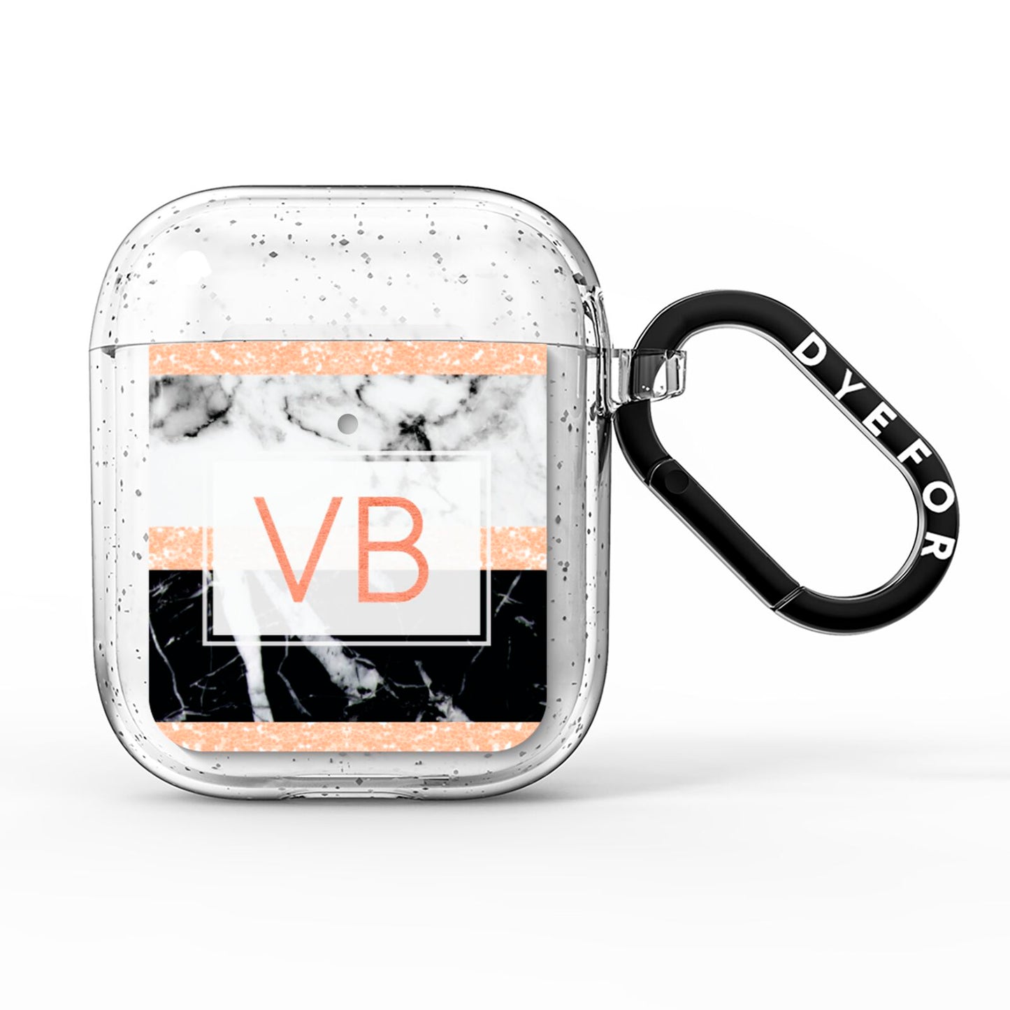 Personalised Black Marble Initials AirPods Glitter Case