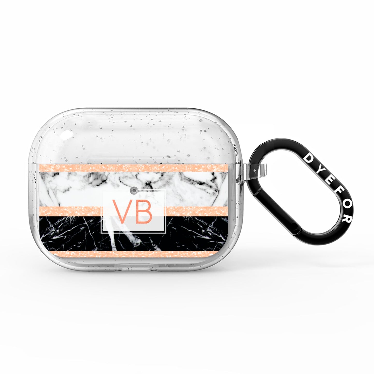 Personalised Black Marble Initials AirPods Pro Glitter Case